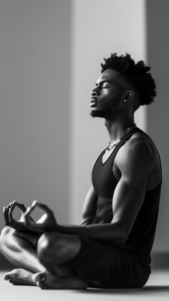 full shot man practicing yoga